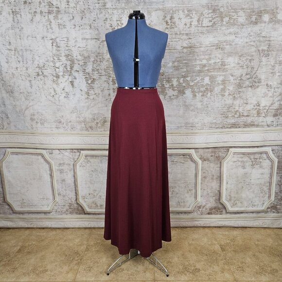 vintage Dresses & Skirts - Vintage 1970s Burgundy Maxi Skirt Long Flowy Whimsigoth Medium Maroon Red VTG
